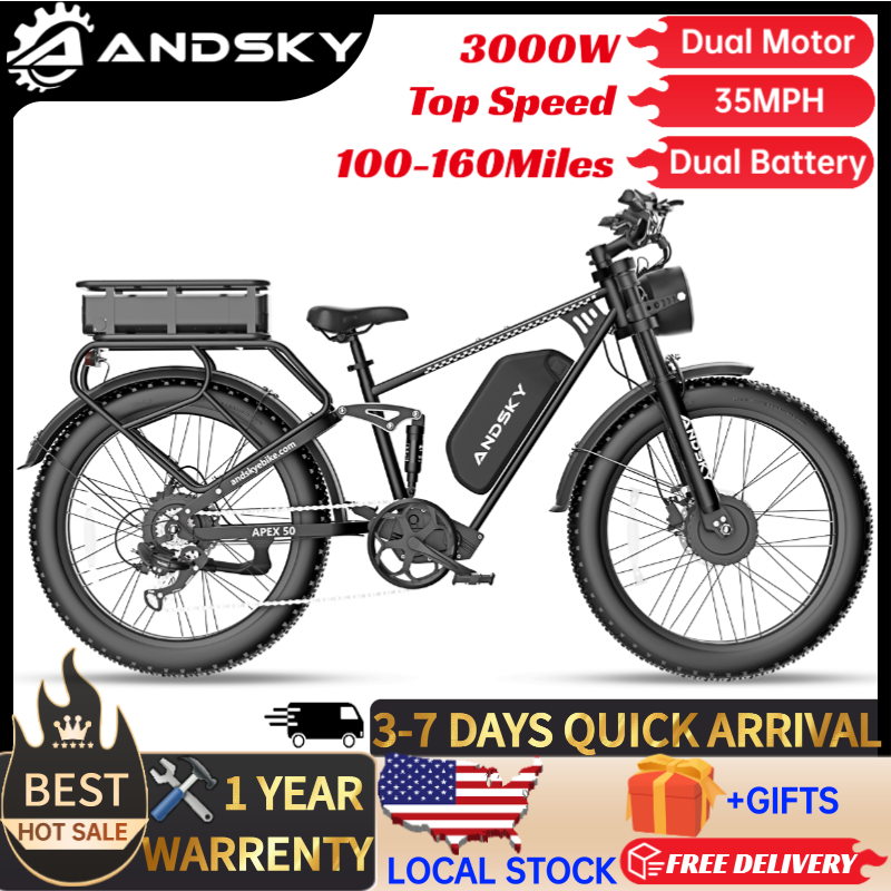 Power Tools World - ANDSKY Apex50 AWD電動自転車 3000Wデュアルモーター 52V/48V 25Ah着脱式デュアルバッテリー